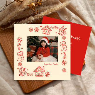 Playful Hand Drawn Red Doddle Whimsical Christmas  Holiday Card