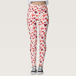 Playful hand drawn red hearts pattern on white  leggings