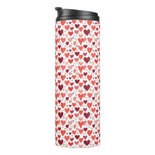 Playful hand drawn red hearts pattern on white  thermal tumbler