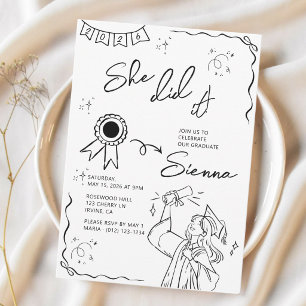 Playful Hand Drawn She Did It! Graduation Party Invitation