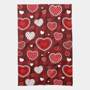 Playful Hand-Drawn Valentine Hearts Pattern (10) Kitchen Towel