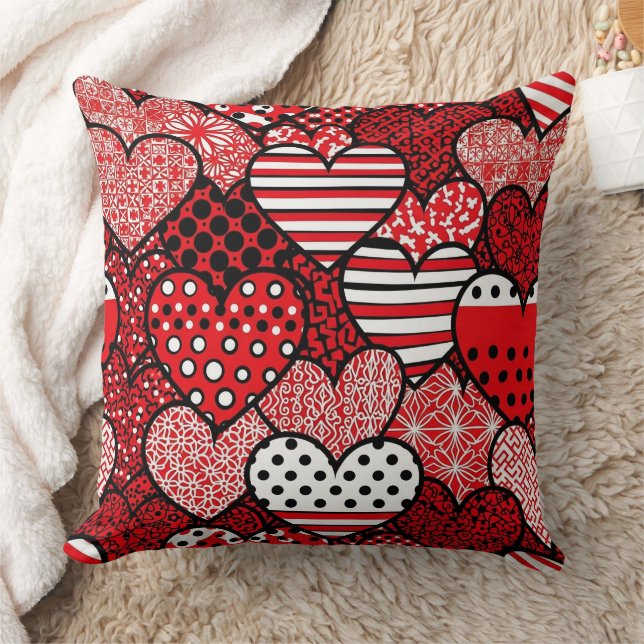 Playful Hand-Drawn Valentine Hearts Pattern (14) Throw Pillow (Blanket)