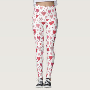 Playful Hand-Drawn Valentine Hearts Pattern (1) Leggings