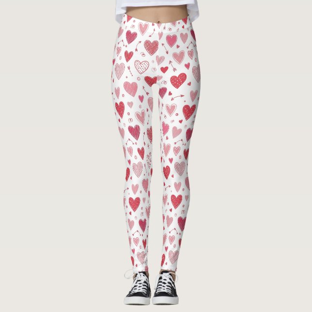 Playful Hand-Drawn Valentine Hearts Pattern (1) Leggings (Front)
