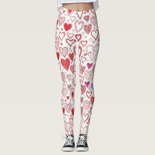 Playful Hand-Drawn Valentine Hearts Pattern (4) Leggings