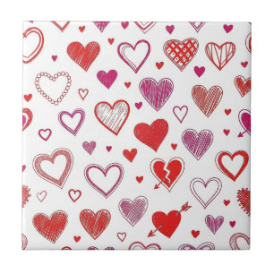 Playful Hand-Drawn Valentine Hearts Pattern Tile