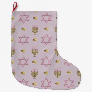 Playful Hanukkah Stocking - Hand-Illustrated Pink