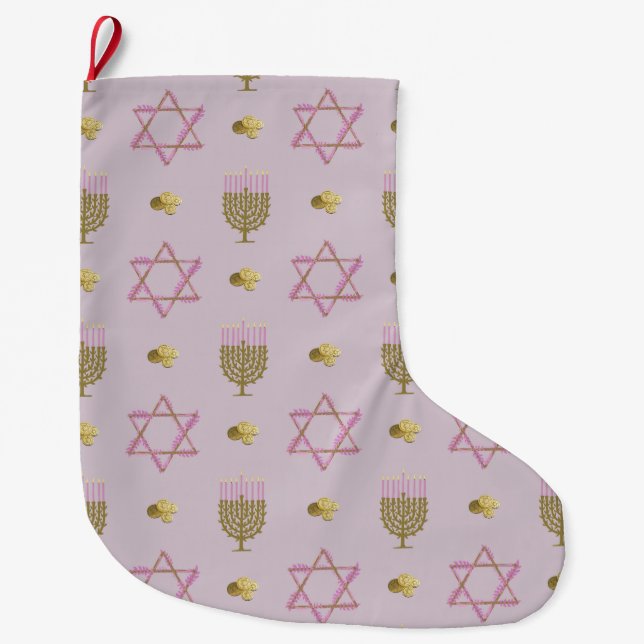 Playful Hanukkah Stocking - Hand-Illustrated Pink (Front)