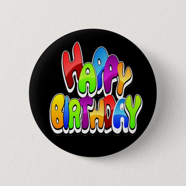 Playful Happy Birthday Text 2 Inch Round Button (Front)