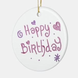 Playful Happy Birthday Text Ceramic Ornament