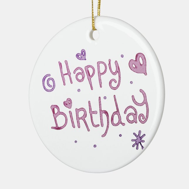 Playful Happy Birthday Text Ceramic Ornament (Left)