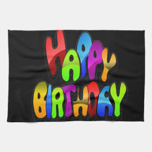 Playful Happy Birthday Text Kitchen Towel