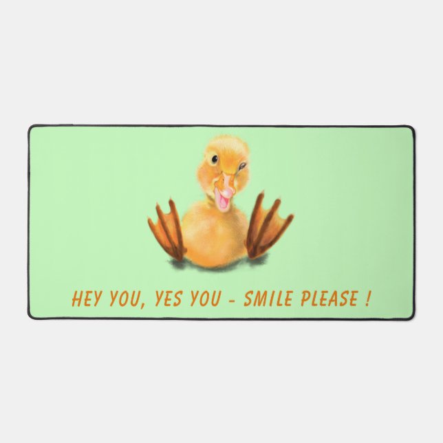 Playful Happy Duck Custom Colours and Text Funny Desk Mat (Front)