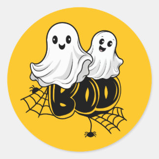 Playful Happy Ghost Duo Classic Round Sticker