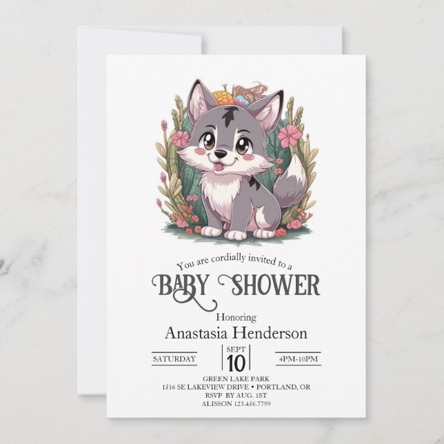 Playful Happy Wolf Baby Shower Invitation (Front)