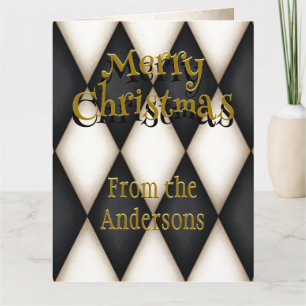 Playful Harlequin Festive Personalized Christmas Card