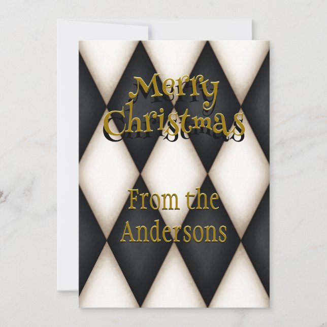 Playful Harlequin Festive Personalized Christmas Holiday Card (Front)