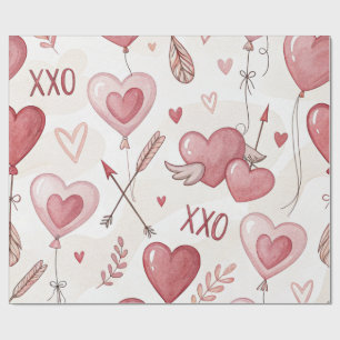Playful Heart Balloons XOXO Valentine Wrapping Paper