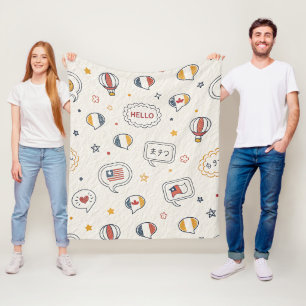 Playful Hello Speech Bubbles Seamless Pattern Fleece Blanket