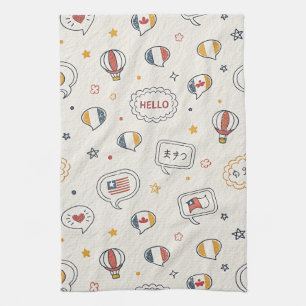 Playful Hello Speech Bubbles Seamless Pattern Kitchen Towel
