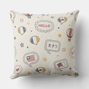 Playful Hello Speech Bubbles Seamless Pattern Throw Pillow