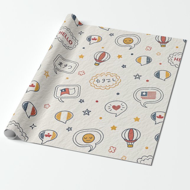 Playful Hello Speech Bubbles Seamless Pattern Wrapping Paper (Unrolled)