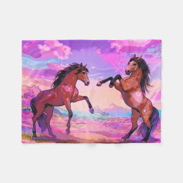 Playful Hello - Two Stallions Greeting Each Other Fleece Blanket (Front (Horizontal))