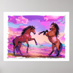 Playful Hello - Two Stallions Greeting Each Other Poster