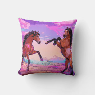 Playful Hello - Two Stallions Greeting Each Other Throw Pillow