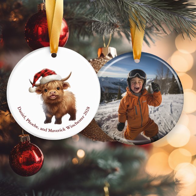 Playful Highland Cow Personalized Round Ornament (Creator Uploaded)