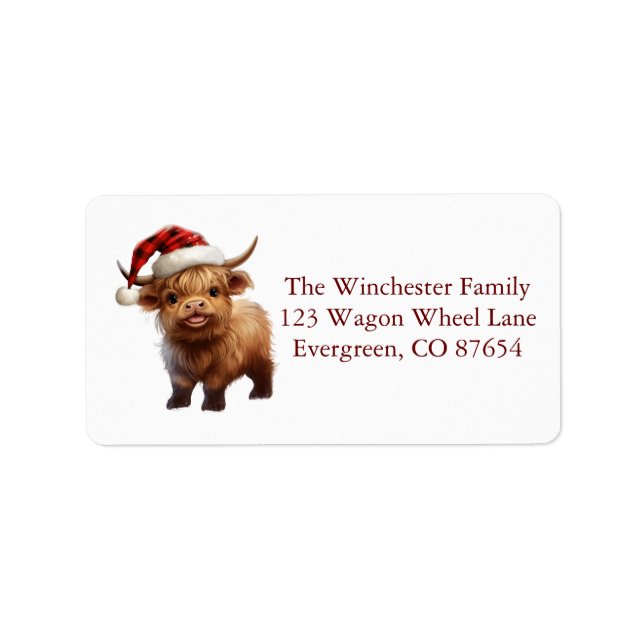 Playful Highland Cow Return Address Labels (Front)