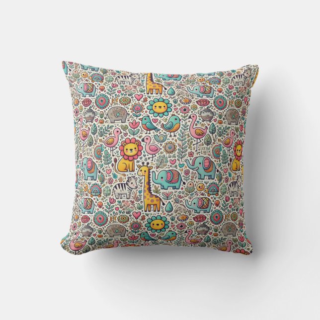 Playful illustration throw pillow (Front)