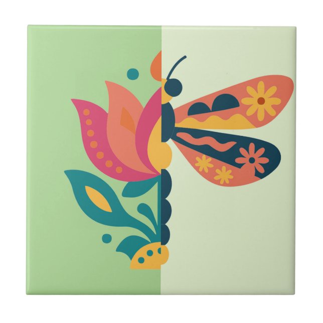 Playful insect and flower graphic design tile (Front)