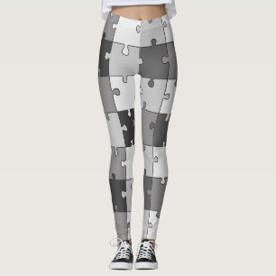 Playful Jigsaw Puzzle Grey Tones Leggings