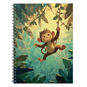 Playful Jungle Monkey Swinging Illustration Notebook