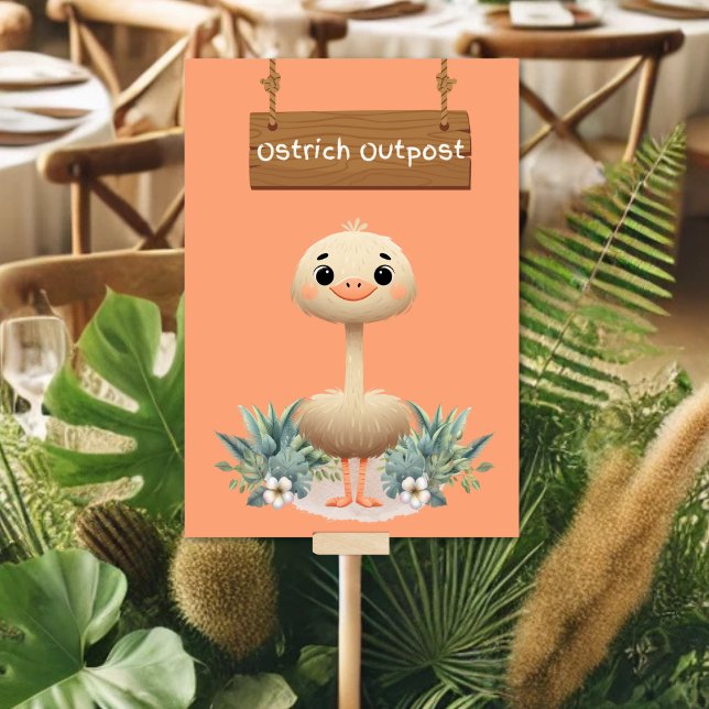 Playful Jungle Safari Ostrich Table Sign Table Number (Creator Uploaded)