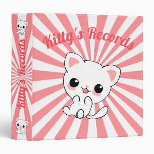 Playful Kawaii White Kitten Custom Binder