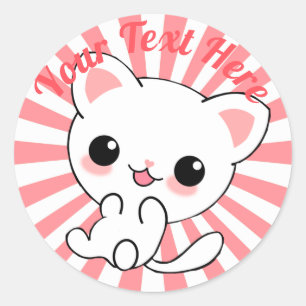 Playful Kawaii White Kitten Custom Classic Round Sticker