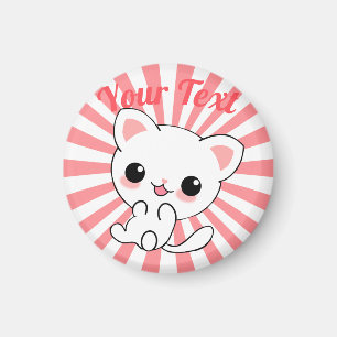 Playful Kawaii White Kitten Custom Magnet