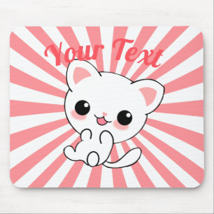 Playful Kawaii White Kitten Custom Mouse Pad