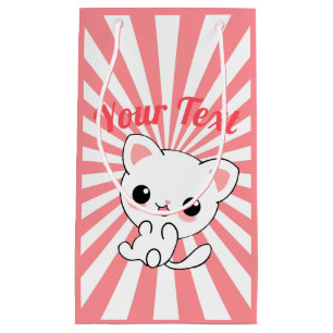 Playful Kawaii White Kitten Custom Small Gift Bag