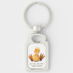 Playful Keychain Yellow Duckling Happy Wink Smile