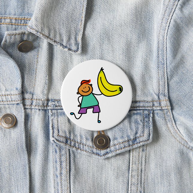 Playful Kid Holding Big Yellow Banana 3 Inch Round Button (Creator Uploaded)