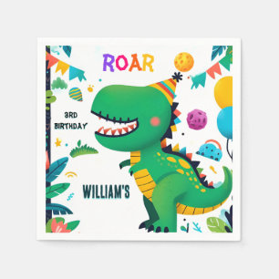 playful kids cute boys T three 3 rex 3rd birthday Napkin