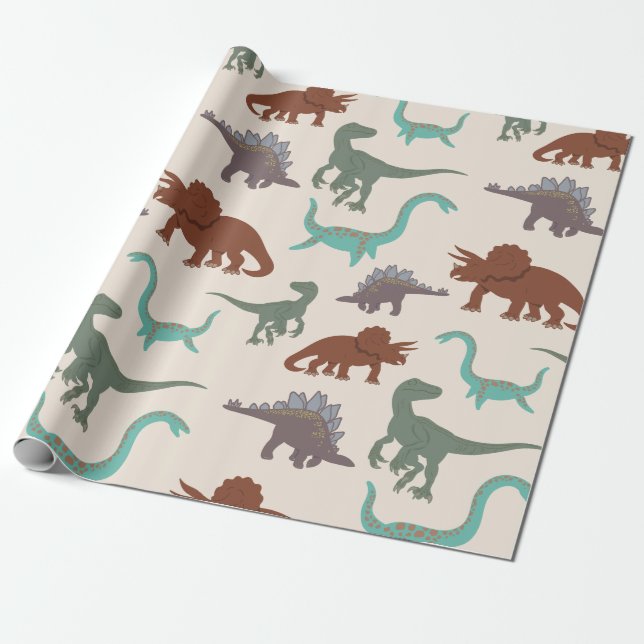 Playful Kids Dinosaurs  Wrapping Paper (Unrolled)