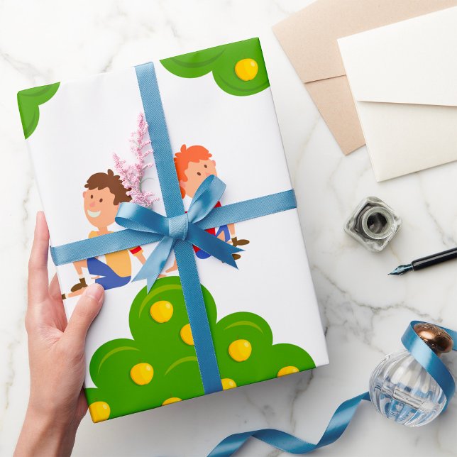 Playful Kids Sitting Under an Apple Tree Wrapping Paper (Creator Uploaded)