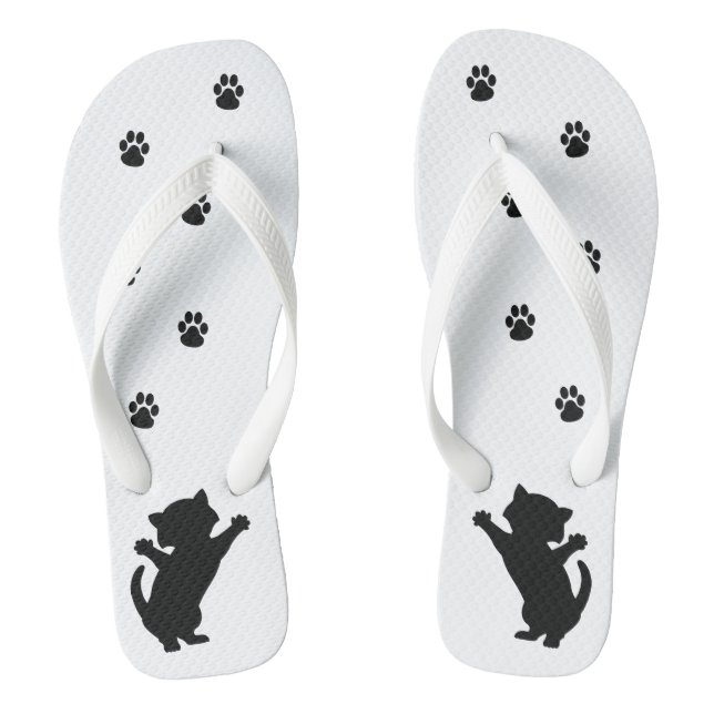 Playful Kitten Silhouette Flip Flops (Footbed)