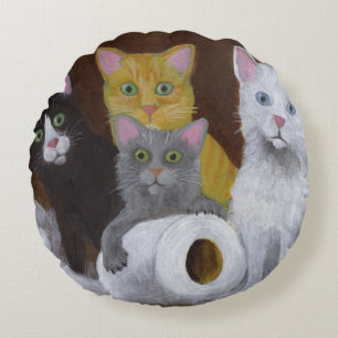 Playful Kittens Round Pillow