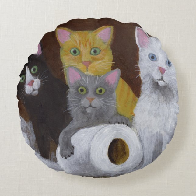 Playful Kittens Round Pillow (Front)