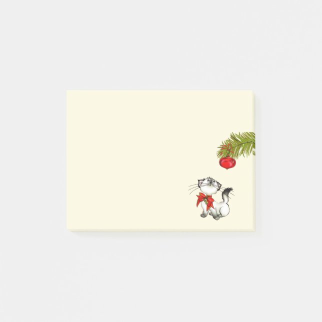 Playful Kitty Cat In A Red Christmas Bow Post-it Notes (Front)